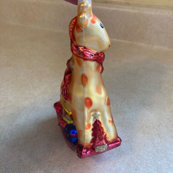 Hand Blown Vintage Ornament Baby on Giraffe with Presents - Picture 5 of 7